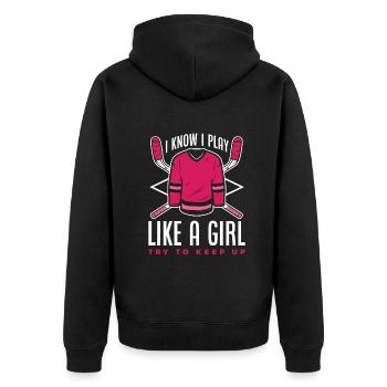Lustiges Eishockey Hockey Geschenk Geschenkidee - Unisex Premium Bio Zip Hoodie - Schwarz - Hinten - Nico (187cm)