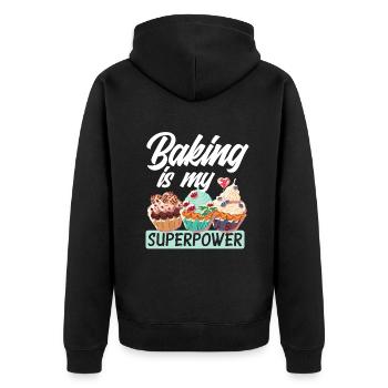 Lustiges Hobby Bäcker Geschenk - Unisex Premium Bio Zip Hoodie - Schwarz - Hinten - Nico (187cm)