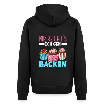 Mir Reicht's Ich Geh Backen Lustiges Backen - Unisex Premium Bio Zip Hoodie - Schwarz - Hinten - Nico (187cm)