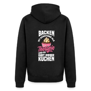 Backen Ist Günstiger Als Therapie Lustiges Backen - Unisex Premium Bio Zip Hoodie - Schwarz - Hinten - Nico (187cm)