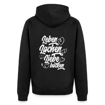 Leben Lachen Lieben Backen Lustiges Backen - Unisex Premium Bio Zip Hoodie - Schwarz - Hinten - Nico (187cm)