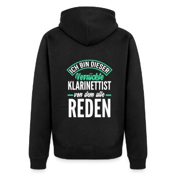 Lustiges Klarinette Klarinettist Geschenk - Unisex Premium Bio Zip Hoodie - Schwarz - Hinten - Nico (187cm)
