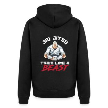 Jiu Jitsu Jiu Jitsu Jiu Jitsu - Unisex Premium Bio Zip Hoodie - Schwarz - Hinten - Nico (187cm)