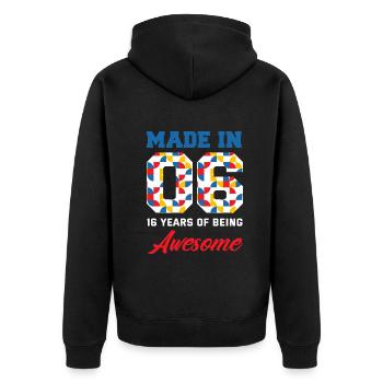 16. Geburtstag Mädchen Jungen Geboren 2006 - Unisex Premium Bio Zip Hoodie - Schwarz - Hinten - Nico (187cm)
