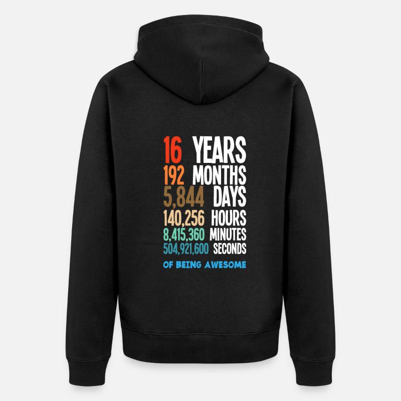 16e anniversaire Filles Garçons - Veste à capuche bio Premium Unisexe - noir