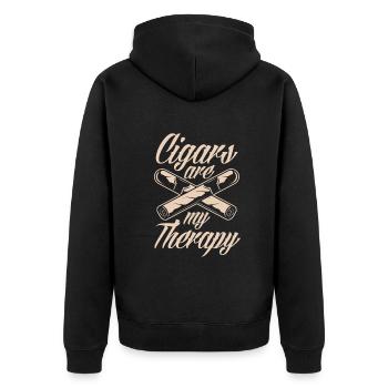 Zigarren Meine Therapie Zigarrenraucher Geschenk - Unisex Premium Bio Zip Hoodie - Schwarz - Hinten - Nico (187cm)