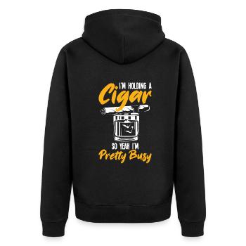 Lustiges Zigarre Rauchen Zigarrenraucher Geschenk - Unisex Premium Bio Zip Hoodie - Schwarz - Hinten - Nico (187cm)