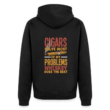 Zigarre Und Whiskey Zigarrenraucher Geschenk - Unisex Premium Bio Zip Hoodie - Schwarz - Hinten - Nico (187cm)