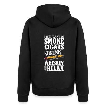 Zigarren Und Whiskey Zigarrenraucher Geschenk - Unisex Premium Bio Zip Hoodie - Schwarz - Hinten - Nico (187cm)