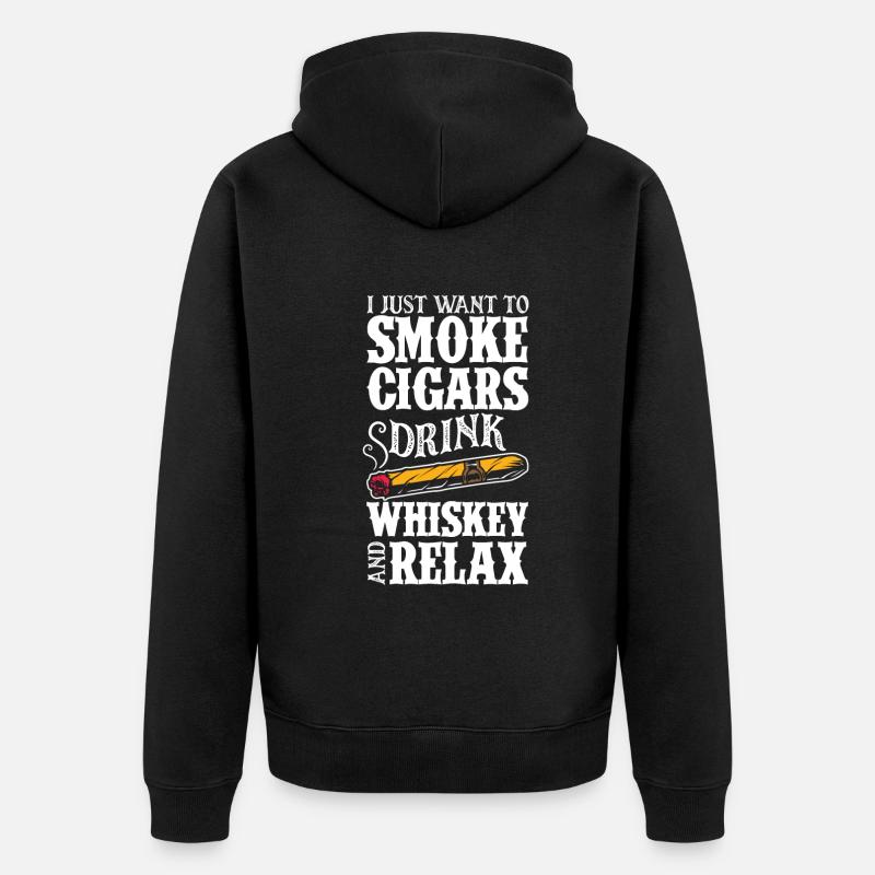 Zigarren Und Whiskey Zigarrenraucher Geschenk - Unisex Premium Bio Zip Hoodie - Schwarz