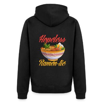 Lustiges Ramen Geschenk - Unisex Premium Bio Zip Hoodie - Schwarz - Hinten - Nico (187cm)