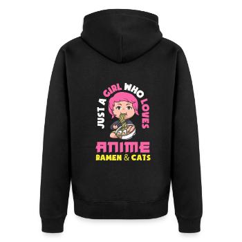 Nur Ein Mädchen Das Anime Ramen Katzen Liebt - Unisex Premium Bio Zip Hoodie - Schwarz - Hinten - Nico (187cm)