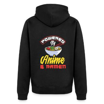 Powered By Anime & Ramen Lustiges Ramen Anime - Unisex Premium Bio Zip Hoodie - Schwarz - Hinten - Nico (187cm)