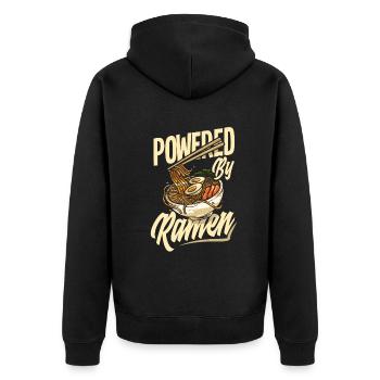 Powered By Ramen Lustiges Ramen Geschenk - Unisex Premium Bio Zip Hoodie - Schwarz - Hinten - Nico (187cm)
