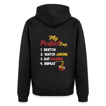 Zeichnen Anime Ramen Lustiges Ramen Geschenk - Unisex Premium Bio Zip Hoodie - Schwarz - Hinten - Nico (187cm)