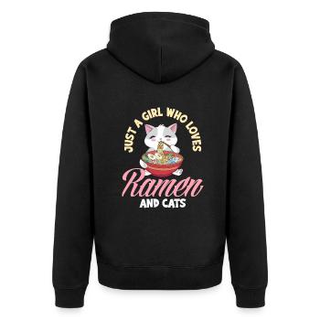 Nur Ein Mädchen Das Ramen und Katzen Liebt - Unisex Premium Bio Zip Hoodie - Schwarz - Hinten - Nico (187cm)