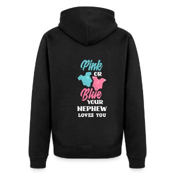 Pink Or Blue Gender Reveal Baby Party Neffe - Unisex Premium Bio Zip Hoodie - Schwarz - Hinten - Nico (187cm)