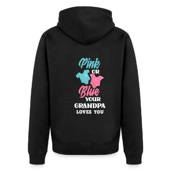 Pink Or Blue Gender Reveal Baby Party Grandpa - Unisex Premium Organic Zip Hoodie - black - Back - Nico (187cm)