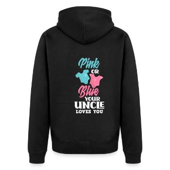 Pink Or Blue Gender Reveal Baby Party Onkel - Unisex Premium Bio Zip Hoodie - Schwarz - Hinten - Nico (187cm)