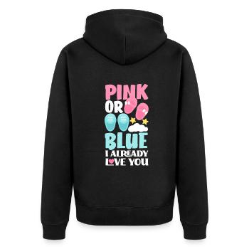 Pink Or Blue Gender Reveal Baby Party - Unisex Premium Bio Zip Hoodie - Schwarz - Hinten - Nico (187cm)