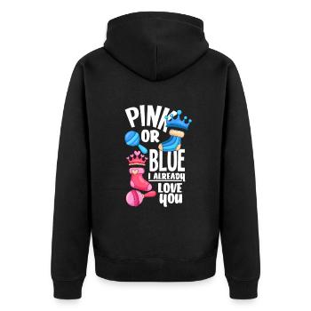 Pink Or Blue Gender Reveal Baby Party - Unisex Premium Bio Zip Hoodie - Schwarz - Hinten - Nico (187cm)