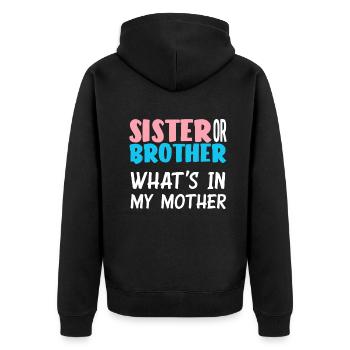 Schwester Oder Bruder Gender Reveal Party - Unisex Premium Bio Zip Hoodie - Schwarz - Hinten - Nico (187cm)
