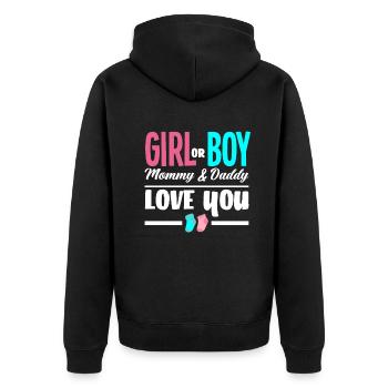 Mädchen Oder Junge Mama Und Papa Lieben Dich - Unisex Premium Bio Zip Hoodie - Schwarz - Hinten - Nico (187cm)