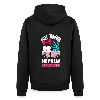 Pink Or Blue Gender Reveal Baby Party Neffe - Unisex Premium Bio Zip Hoodie - Schwarz - Hinten - Nico (187cm)