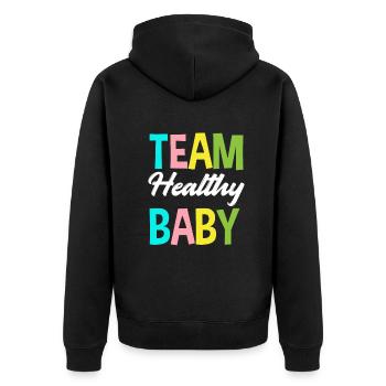 Team Gesundes Baby Gender Reveal Party - Unisex Premium Bio Zip Hoodie - Schwarz - Hinten - Nico (187cm)