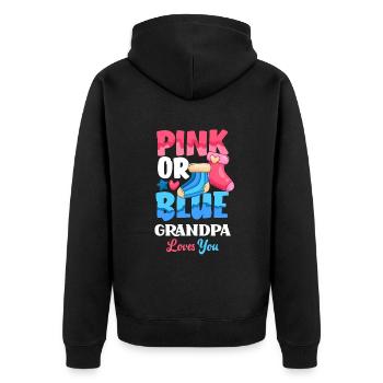 Pink Or Blue Gender Reveal Baby Party Opa - Unisex Premium Bio Zip Hoodie - Schwarz - Hinten - Nico (187cm)
