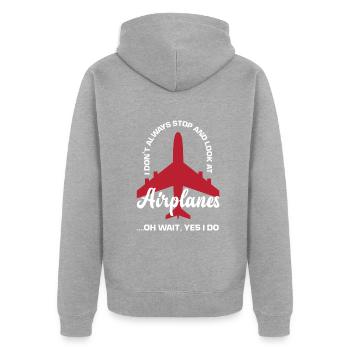 Flugzeug Luftfahrt Pilot Lustiges Piloten Geschenk - Unisex Premium Bio Zip Hoodie - Grau meliert - Hinten - Nico (187cm)