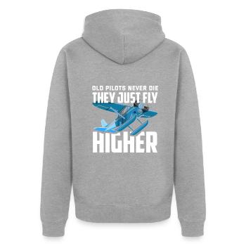 Flugzeug Luftfahrt Pilot Lustiges Piloten Geschenk - Unisex Premium Bio Zip Hoodie - Grau meliert - Hinten - Nico (187cm)