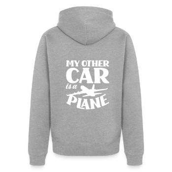 Flugzeug Luftfahrt Pilot Lustiges Piloten Geschenk - Unisex Premium Bio Zip Hoodie - Grau meliert - Hinten - Nico (187cm)