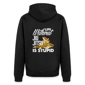Jiu Jitsu Jiu Jitsu Jiu Jitsu - Unisex Premium Bio Zip Hoodie - Schwarz - Hinten - Nico (187cm)