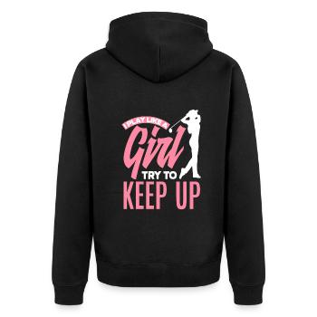 Lustiges Golfen Golf Golfer Geschenk - Unisex Premium Bio Zip Hoodie - Schwarz - Hinten - Nico (187cm)