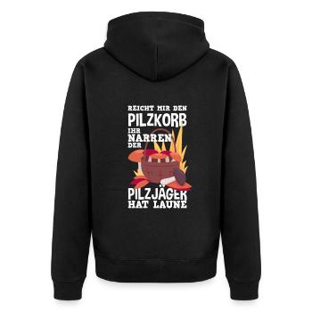 Lustiges Pilzammler Geschenk - Unisex Premium Bio Zip Hoodie - Schwarz - Hinten - Nico (187cm)