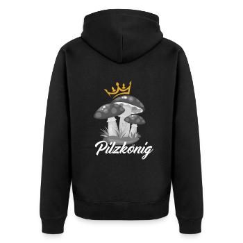 Pilzkönig Lustiges Pilzsammler - Unisex Premium Bio Zip Hoodie - Schwarz - Hinten - Nico (187cm)