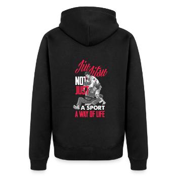 Jiu Jitsu Jiu Jitsu Jiu Jitsu - Unisex Premium Bio Zip Hoodie - Schwarz - Hinten - Nico (187cm)
