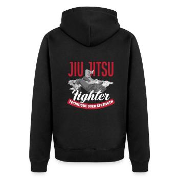 Jiu Jitsu Jiu Jitsu Jiu Jitsu - Unisex Premium Bio Zip Hoodie - Schwarz - Hinten - Nico (187cm)