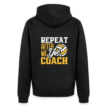 Lustiges Volleyball Trainer Geschenk - Unisex Premium Bio Zip Hoodie - Schwarz - Hinten - Nico (187cm)