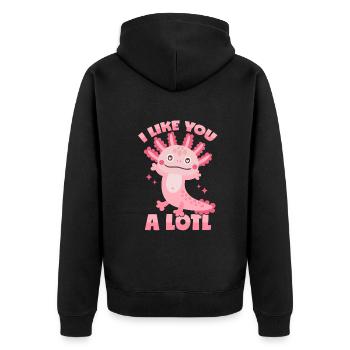 Axolotl: "I Like You A Lotl" - Unisex Premium Organic Zip Hoodie - black - Back - Nico (187cm)
