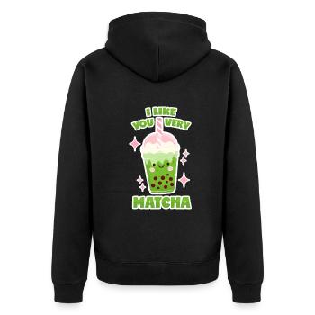 Thé à bulles Matcha - Veste à capuche bio Premium Unisexe - noir - Dos - Nico (187cm)