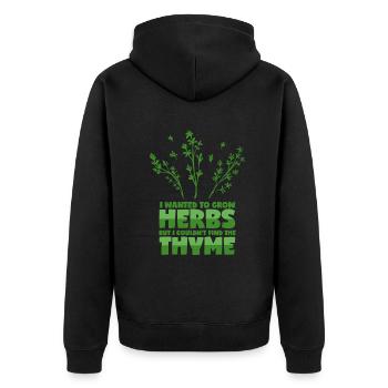 Herbal saying - thyme puns - Unisex Premium Organic Zip Hoodie - black - Back - Nico (187cm)