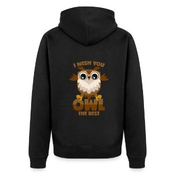 Eule Wortwitz - Unisex Premium Bio Zip Hoodie - Schwarz - Hinten - Nico (187cm)