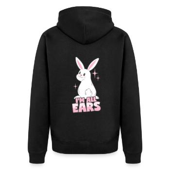Hase: Ich bin ganz Ohr - Unisex Premium Bio Zip Hoodie - Schwarz - Hinten - Nico (187cm)