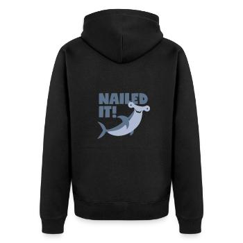 Hammerhead pun: "Nailed It!" - Unisex Premium Organic Zip Hoodie - black - Back - Nico (187cm)