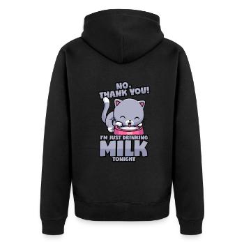 Katze: Nur Milch, Keinen Alkohol! - Unisex Premium Bio Zip Hoodie - Schwarz - Hinten - Nico (187cm)