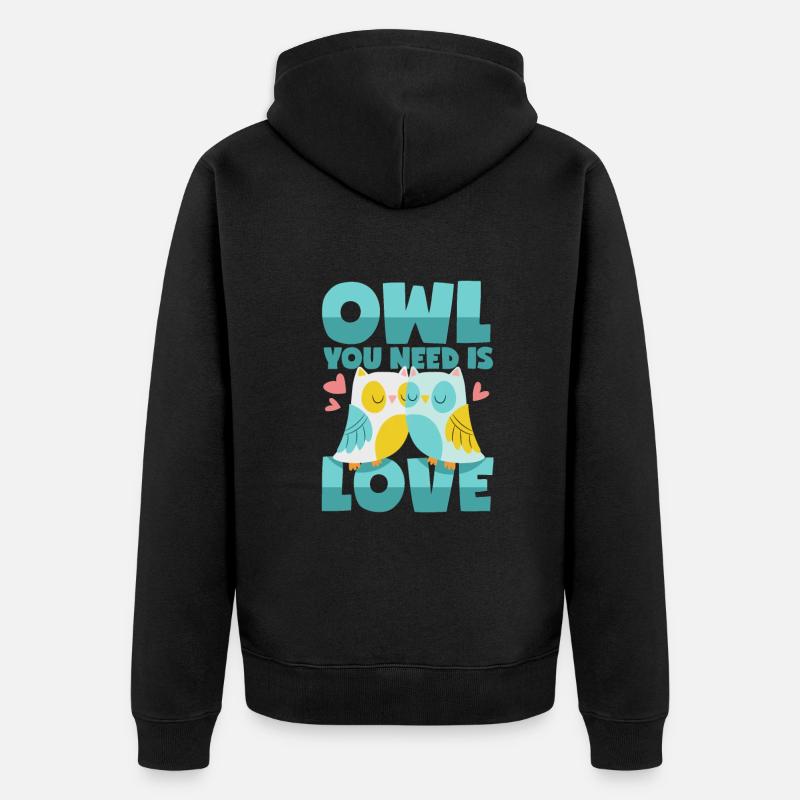 Eulen Liebe - Unisex Premium Bio Zip Hoodie - Schwarz