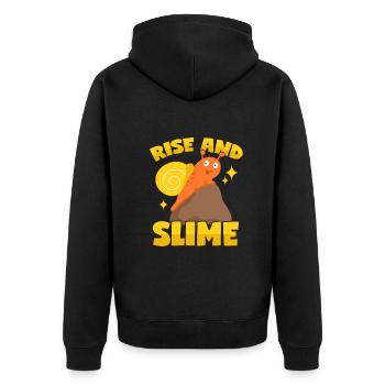 Schnecke "Rise And Slime" - Unisex Premium Bio Zip Hoodie - Schwarz - Hinten - Nico (187cm)