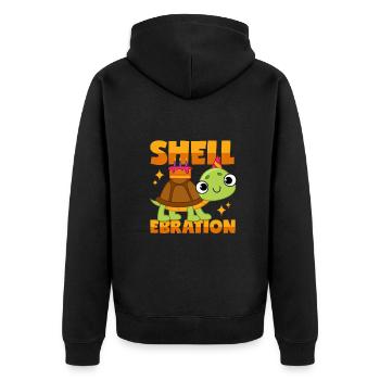 Party Schildkröte: "Shellebration" - Unisex Premium Bio Zip Hoodie - Schwarz - Hinten - Nico (187cm)